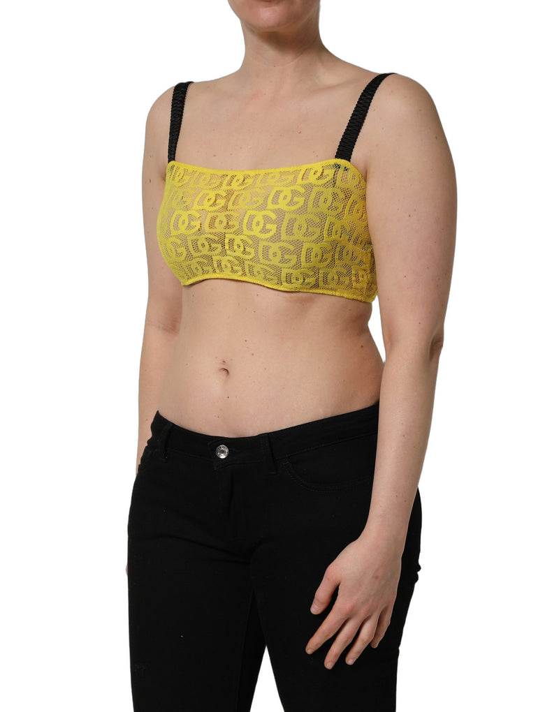 Dolce & Gabbana Yellow Silk Crepe Chiffon Crop Bralette Top