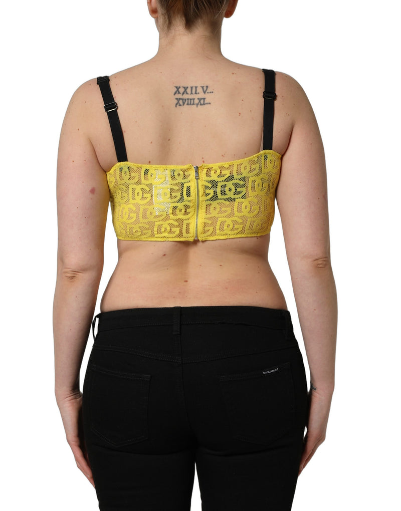Dolce & Gabbana Yellow Silk Crepe Chiffon Crop Bralette Top