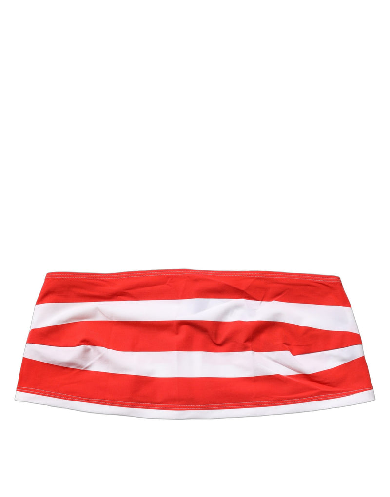 Dolce & Gabbana White Red Striped Ribbed Tube Crop Top