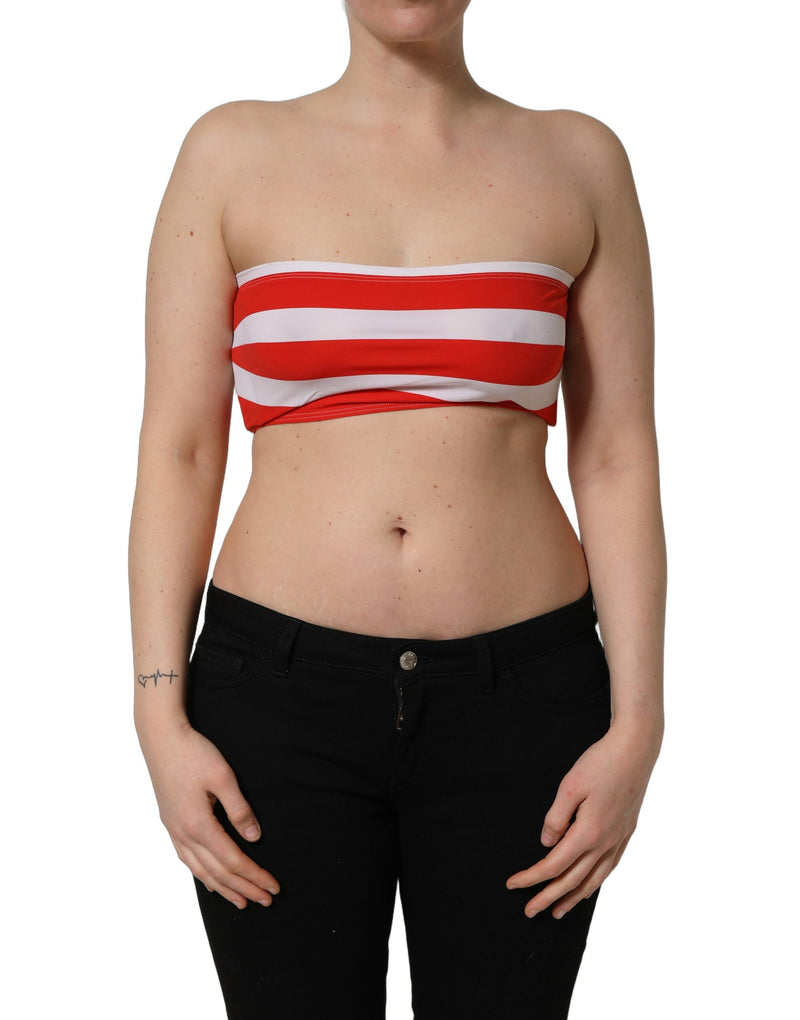 Dolce & Gabbana White Red Striped Ribbed Tube Crop Top