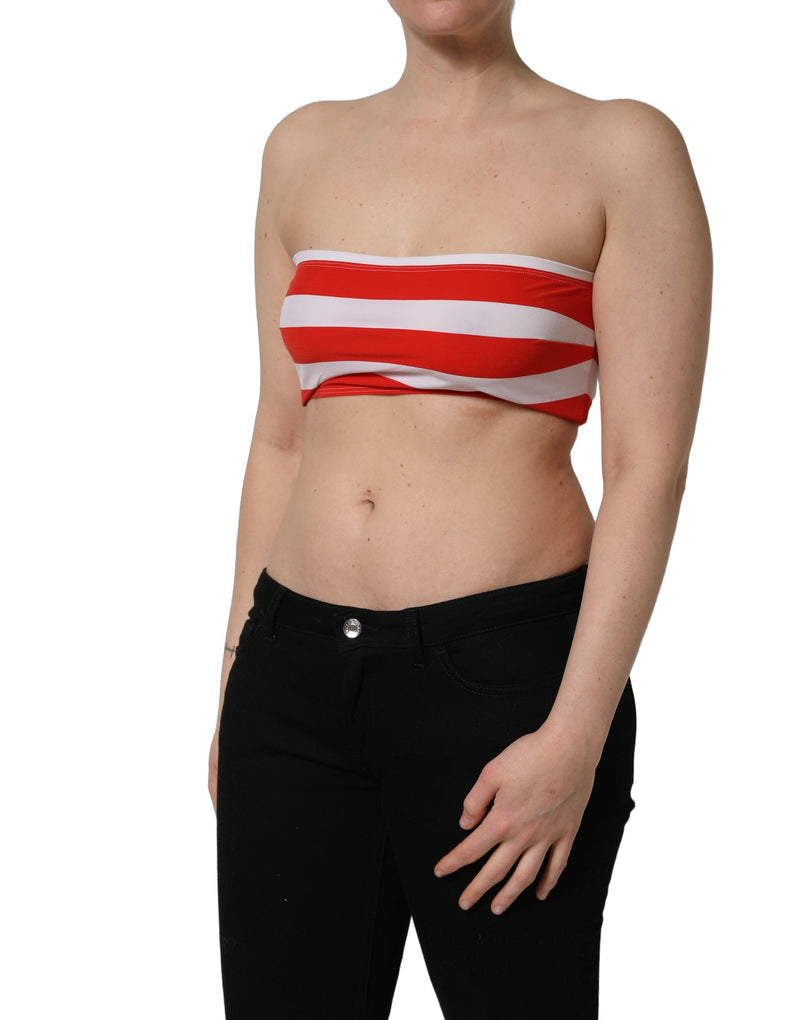 Dolce & Gabbana White Red Striped Ribbed Tube Crop Top