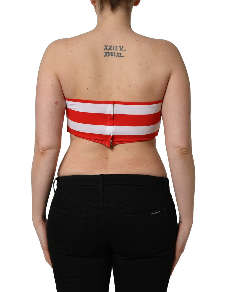 Dolce & Gabbana White Red Striped Ribbed Tube Crop Top