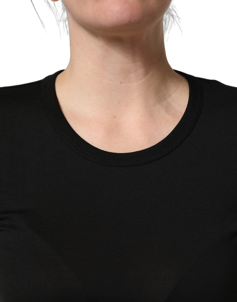Dolce & Gabbana Black Cotton Round Neck Short Sleeve T-shirt