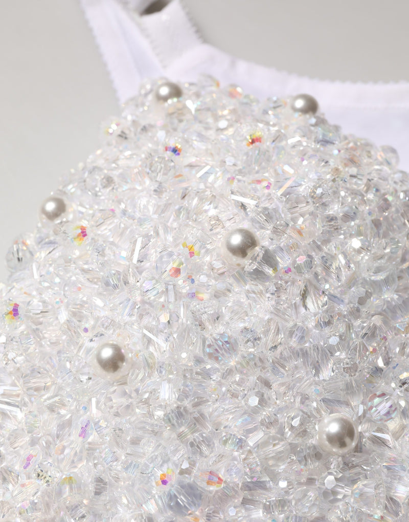 Dolce & Gabbana White Pearls Beaded Corset Bustier Crop Top