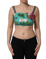 Dolce & Gabbana Turquoise Vegetable Print Silk Crop Tank Top