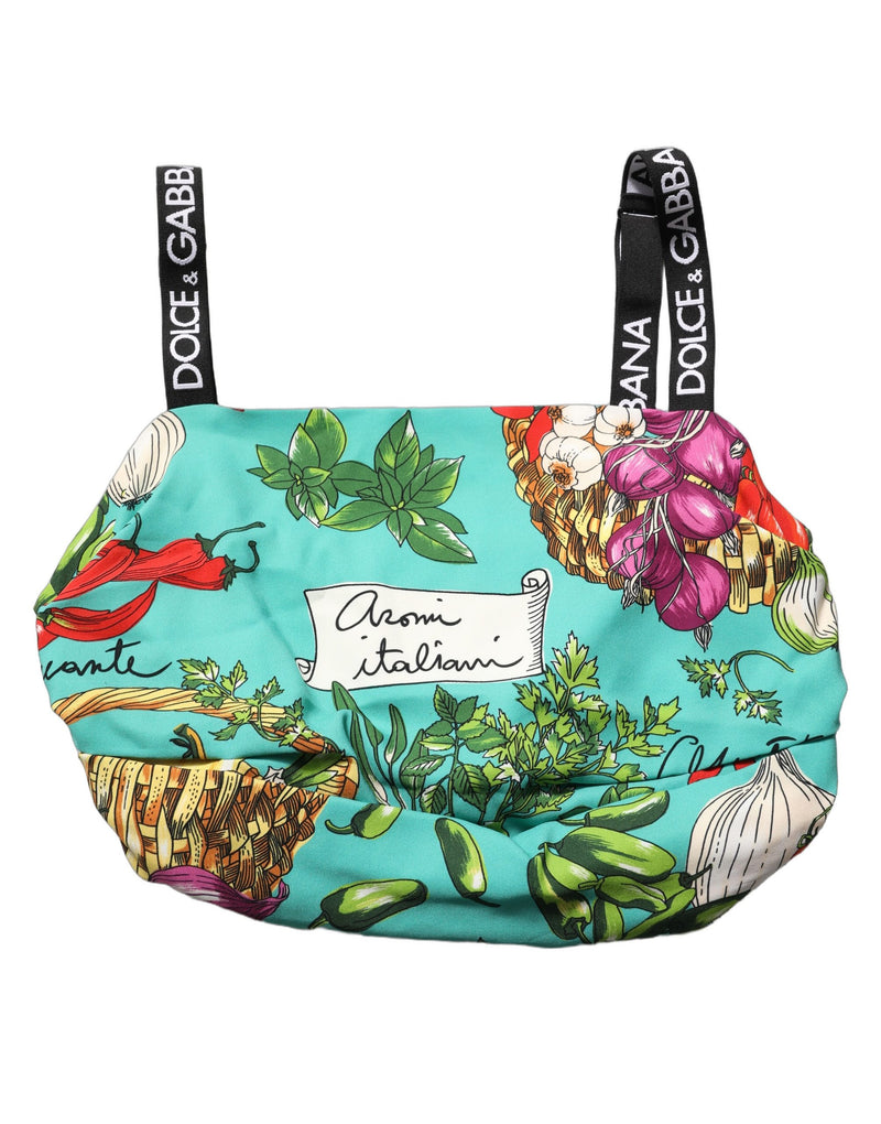 Dolce & Gabbana Turquoise Vegetable Print Silk Crop Tank Top