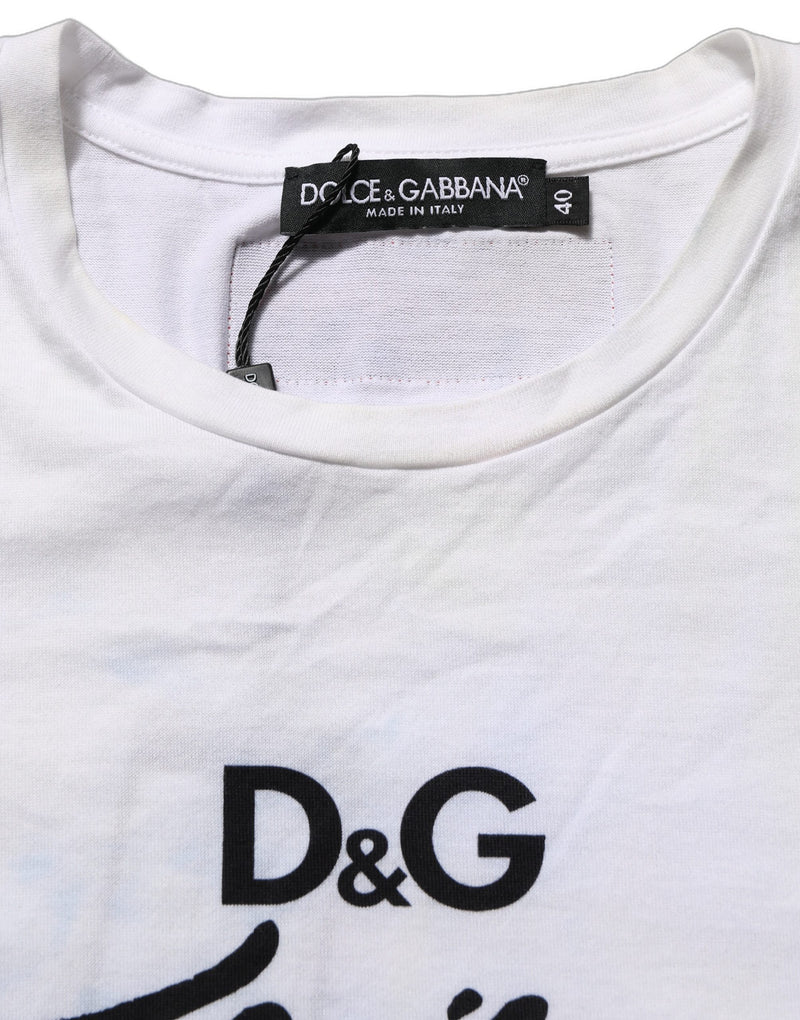 Dolce & Gabbana White D&G is Flowers Print Round Neck T-shirt