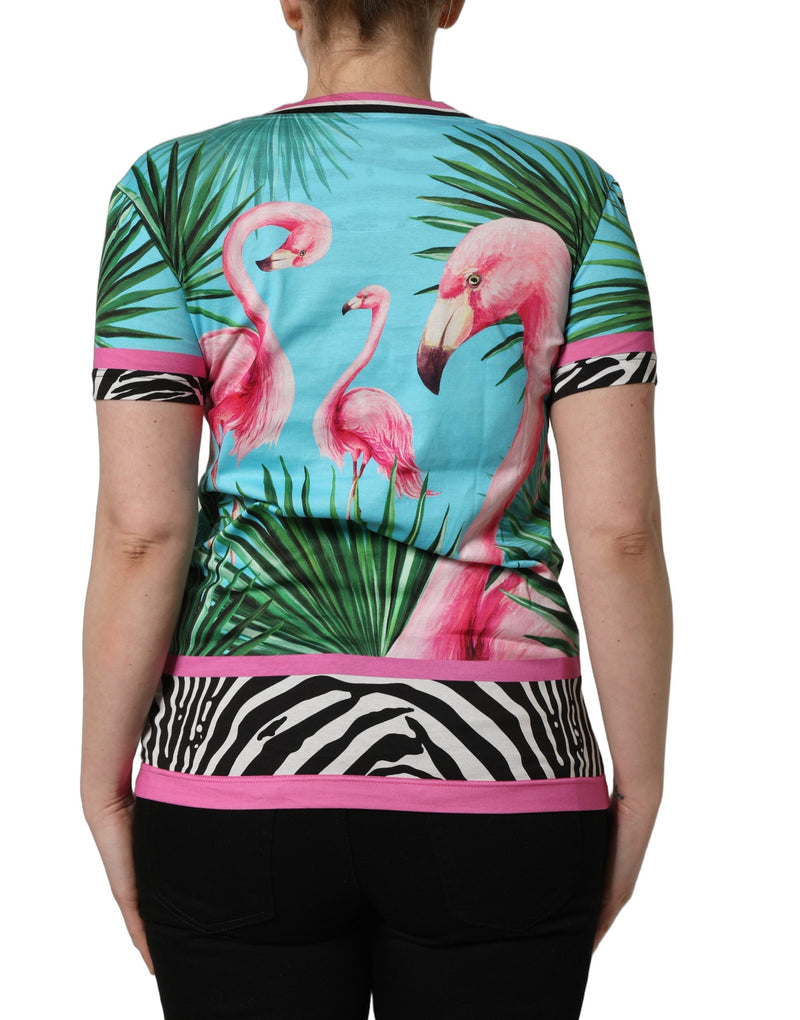 Dolce & Gabbana Multicolor Flamingo Zebra-Striped Trim T-shirt