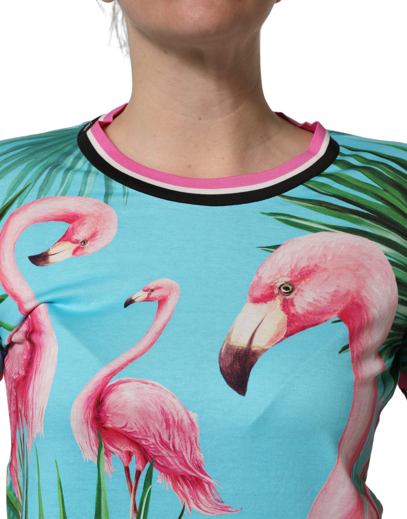 Dolce & Gabbana Multicolor Flamingo Zebra-Striped Trim T-shirt