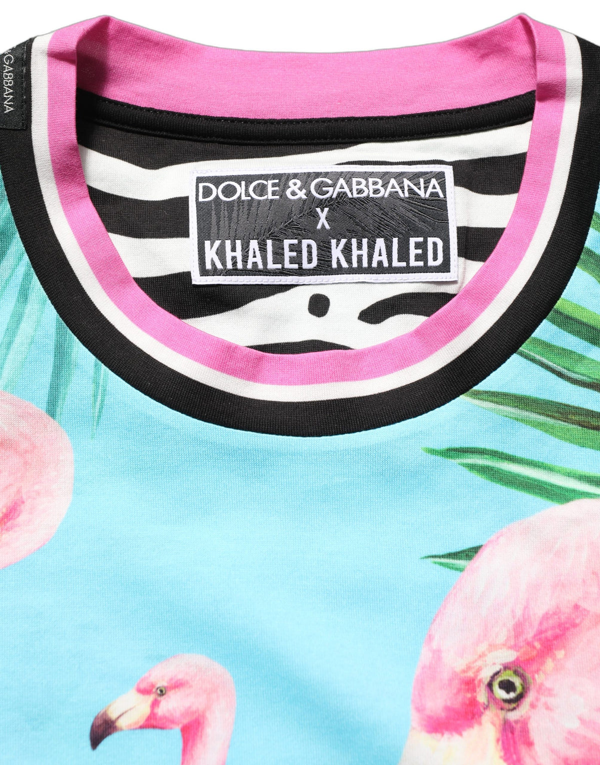 Dolce & Gabbana Multicolor Flamingo Zebra-Striped Trim T-shirt