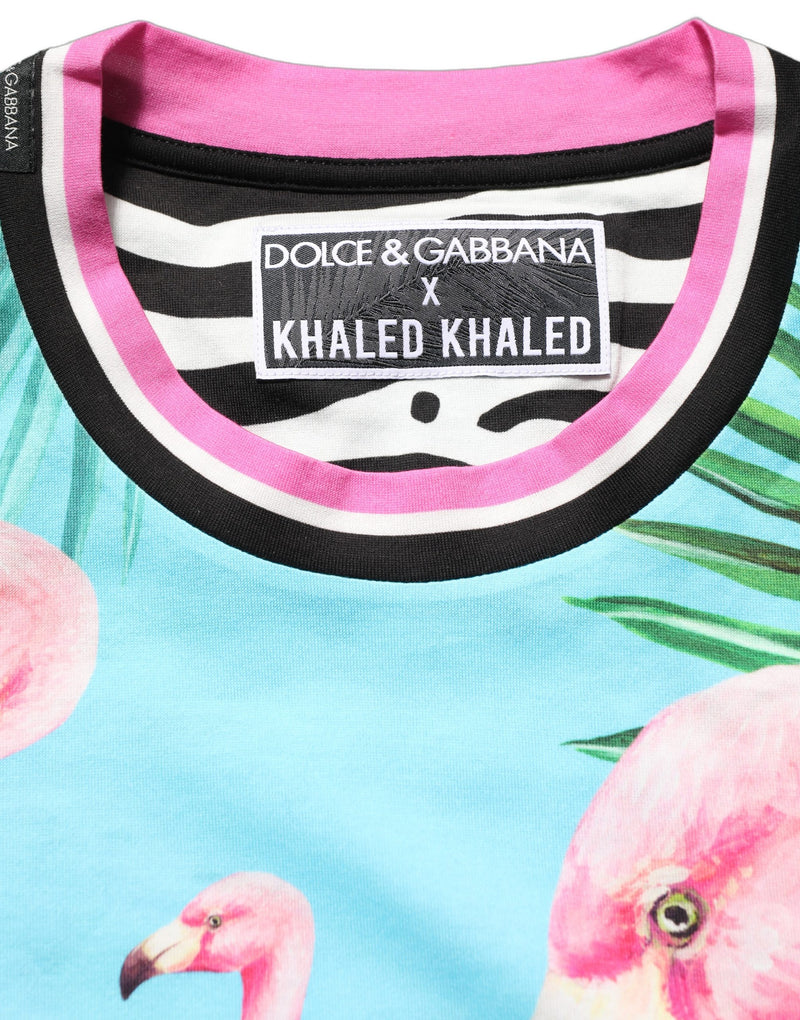 Dolce & Gabbana Multicolor Flamingo Zebra-Striped Trim T-shirt