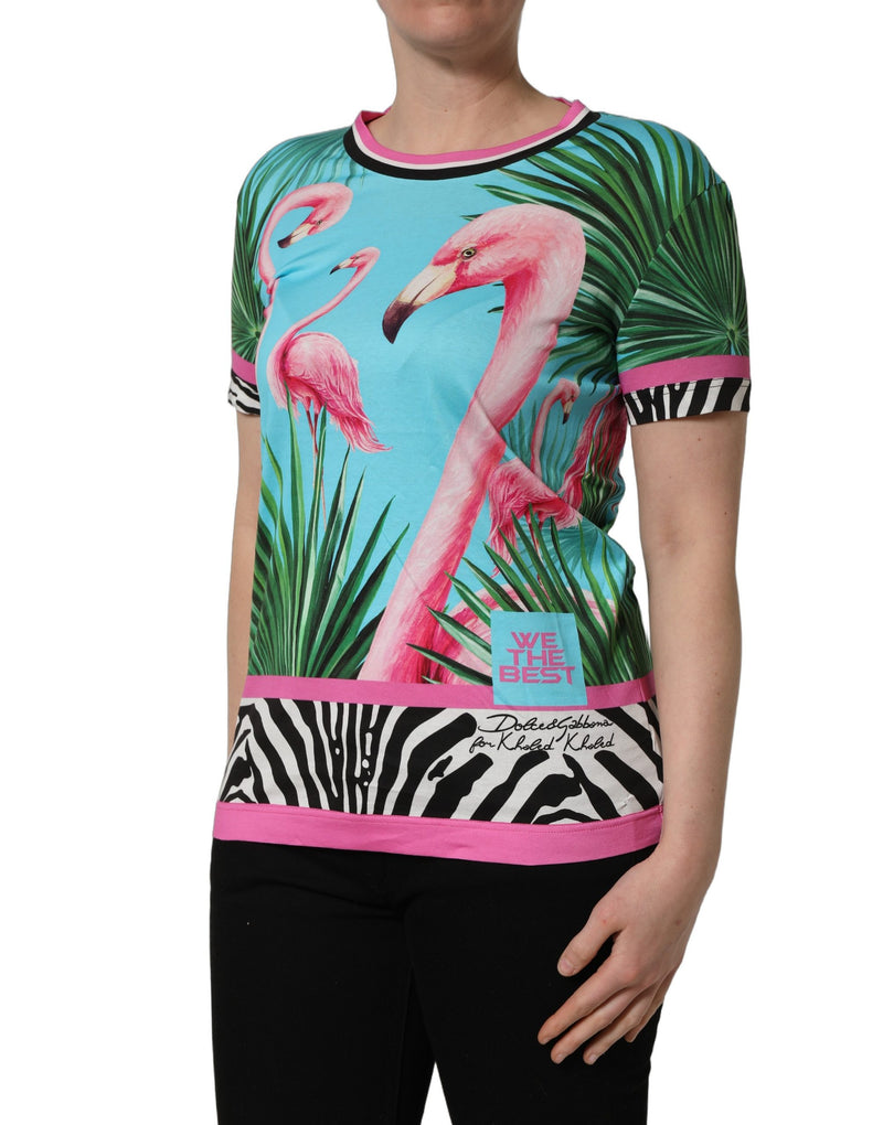 Dolce & Gabbana Multicolor Flamingo Zebra-Striped Trim T-shirt