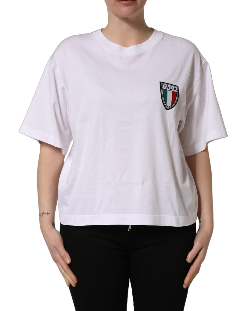 Dolce & Gabbana White Italia Flag Patch Round Neck T-shirt