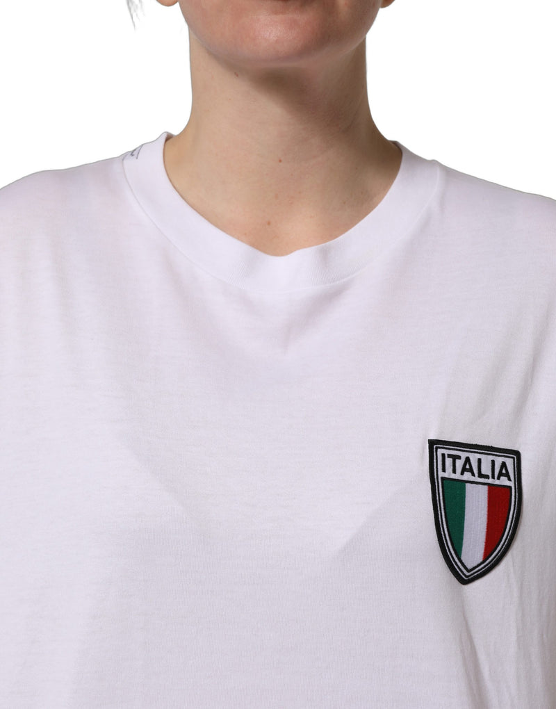 Dolce & Gabbana White Italia Flag Patch Round Neck T-shirt