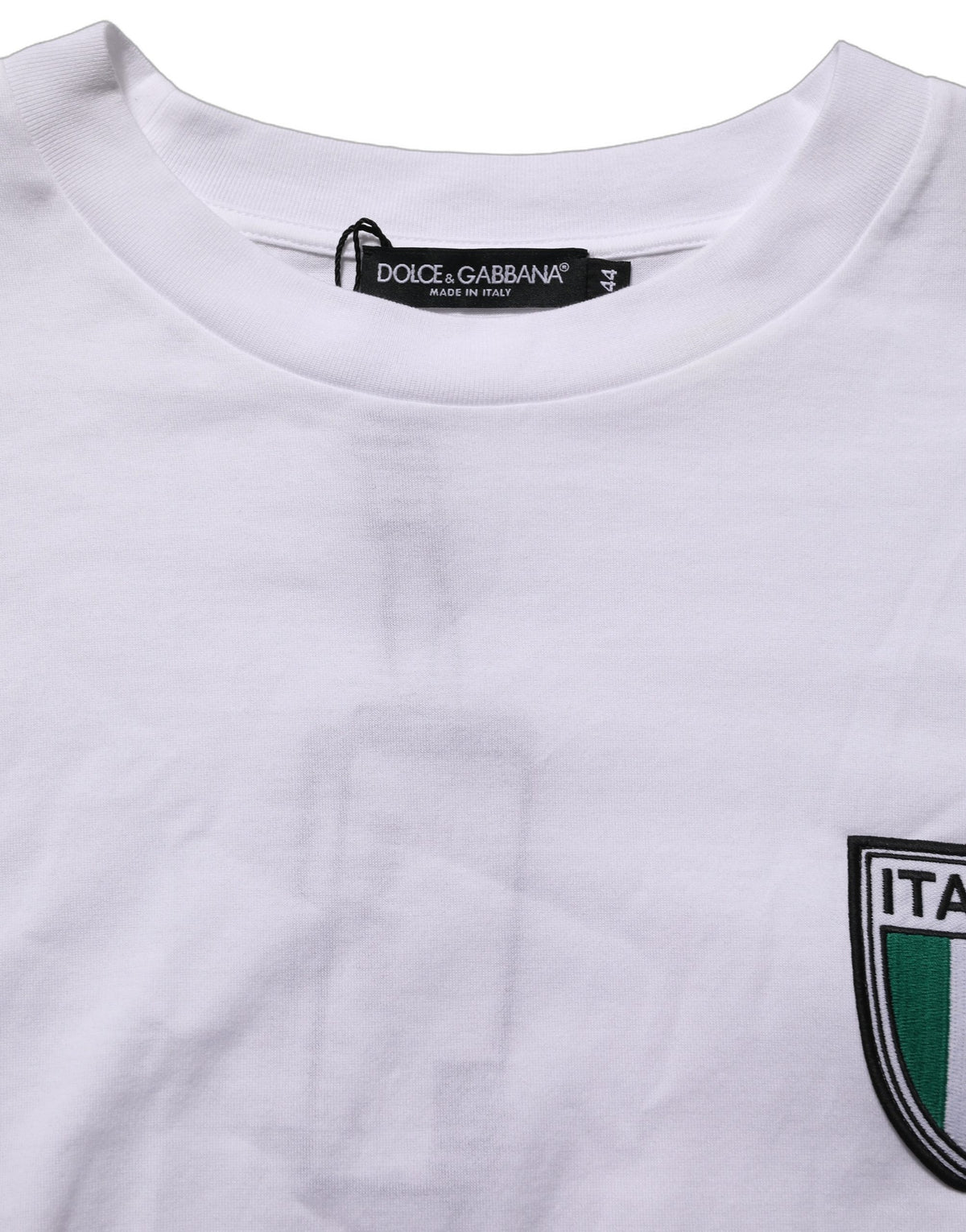 Dolce & Gabbana White Italia Flag Patch Round Neck T-shirt