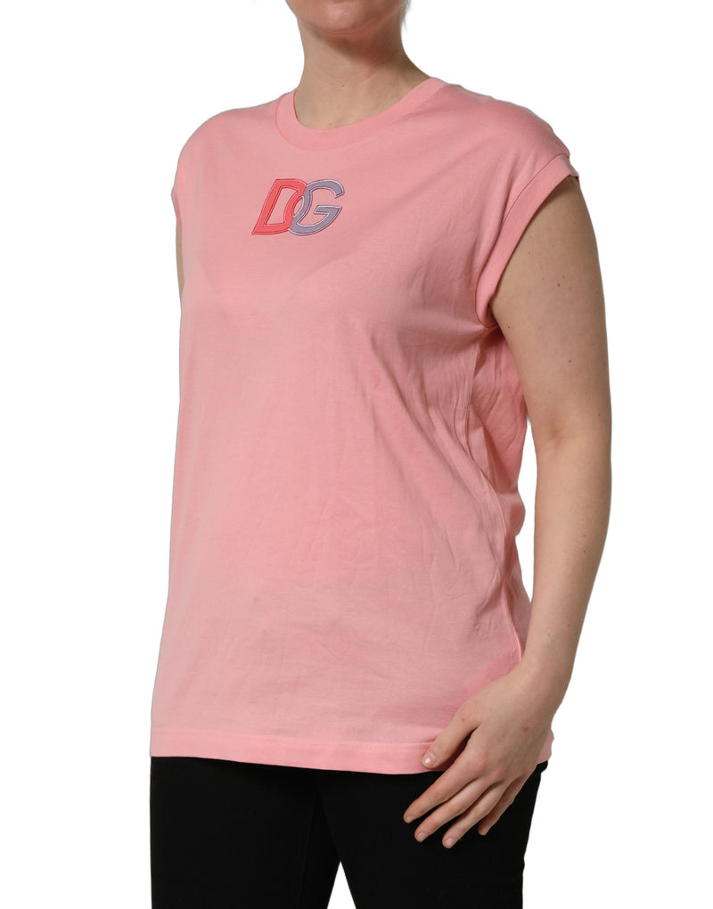 Dolce & Gabbana Pink Cotton DG Logo Round Neck Tank T-shirt