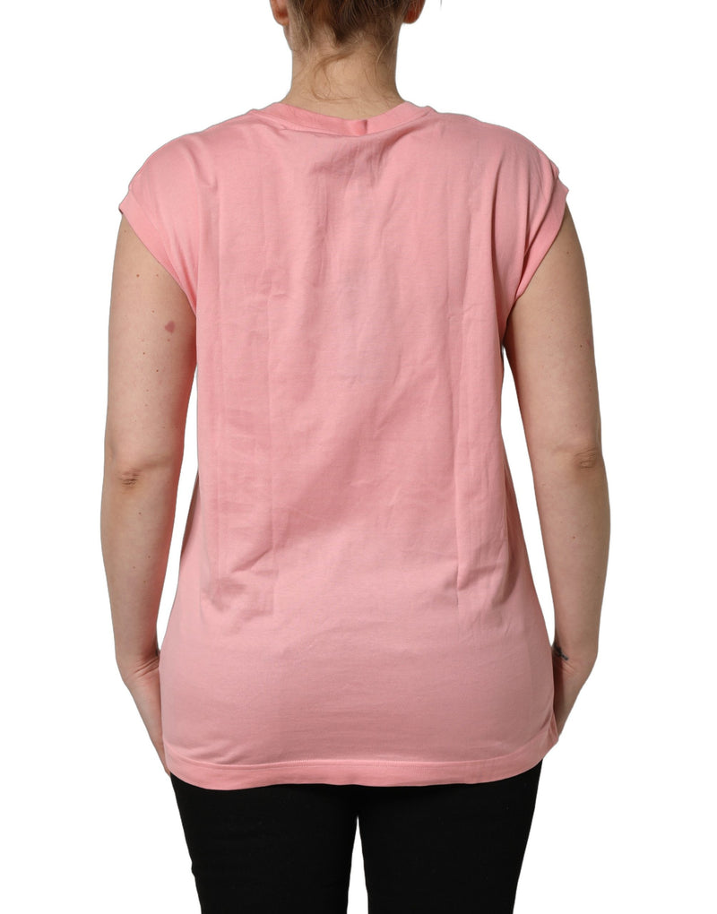 Dolce & Gabbana Pink Cotton DG Logo Round Neck Tank T-shirt