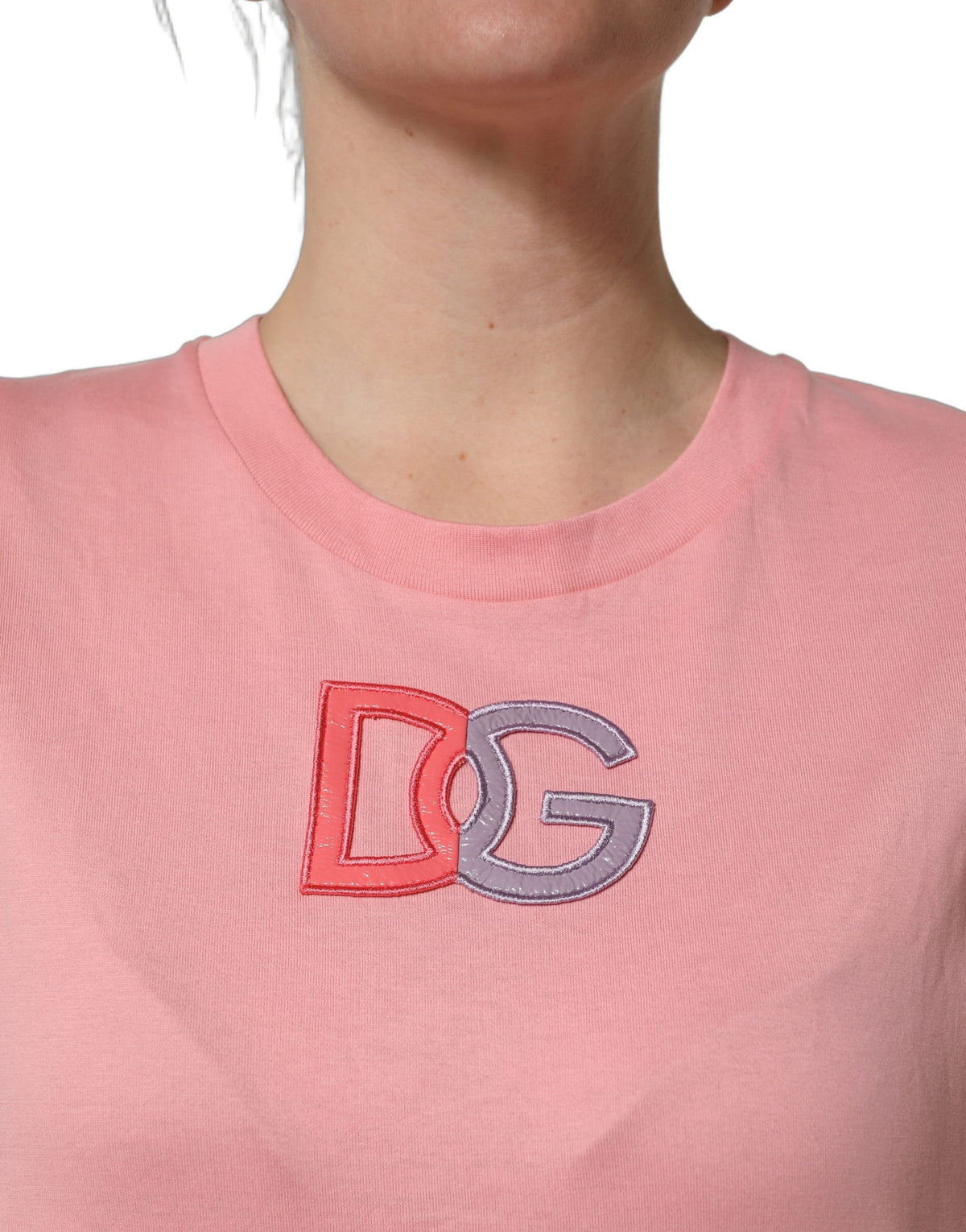 Dolce & Gabbana Pink Cotton DG Logo Round Neck Tank T-shirt