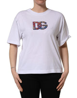 Dolce & Gabbana White Cotton DG Logo Patch Crew Neck T-shirt