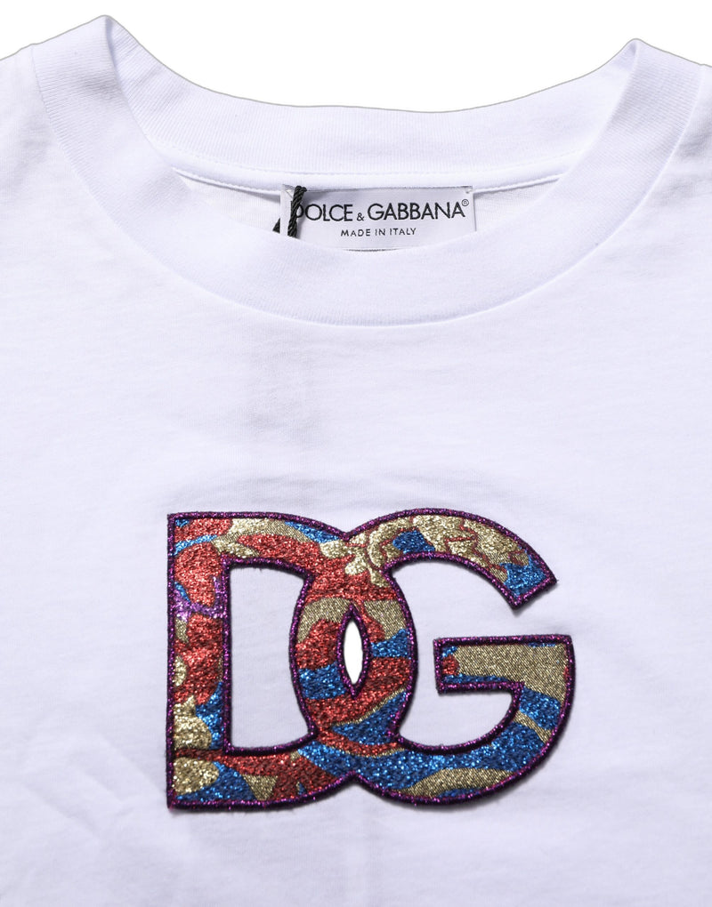 Dolce & Gabbana White Cotton DG Logo Patch Crew Neck T-shirt