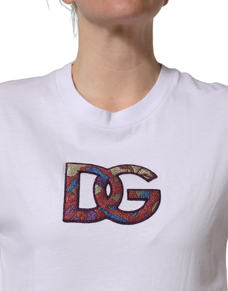 Dolce & Gabbana White Cotton DG Logo Patch Crew Neck T-shirt