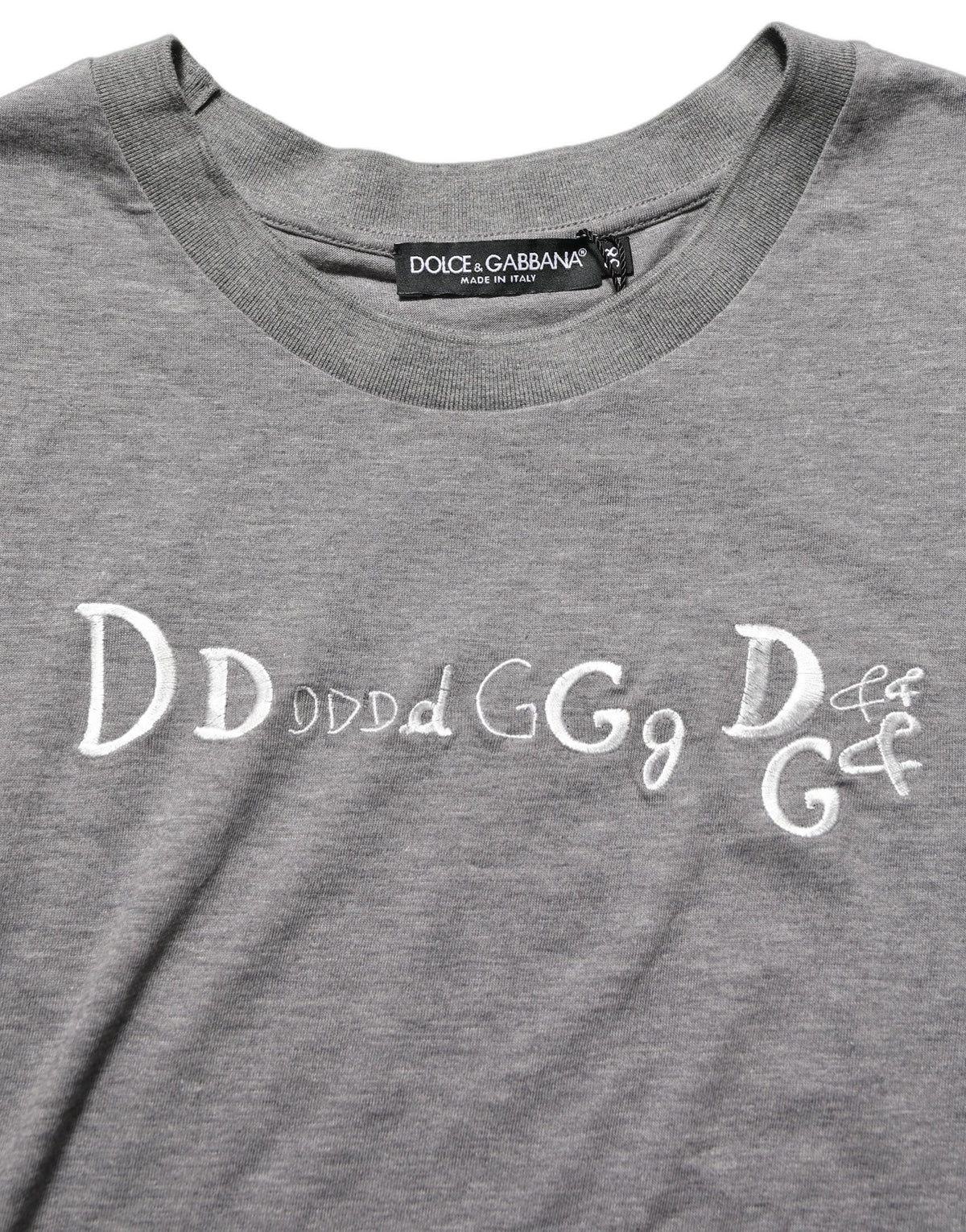 Dolce & Gabbana Gray Logo Embroidery Short Sleeve T-shirt