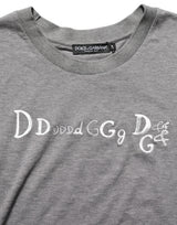 Dolce & Gabbana Gray Logo Embroidery Short Sleeve T-shirt