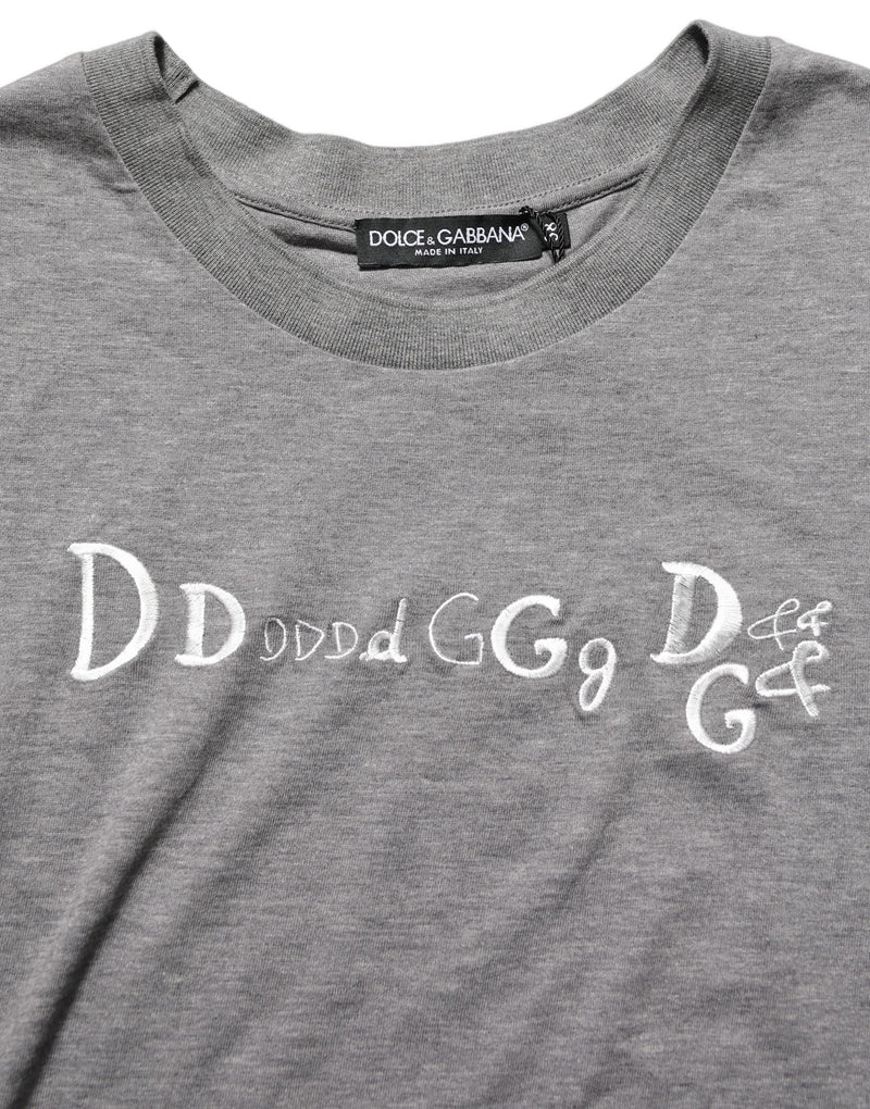 Dolce & Gabbana Gray Logo Embroidery Short Sleeve T-shirt
