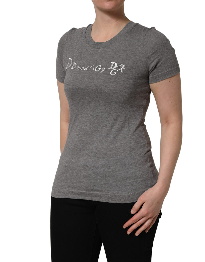 Dolce & Gabbana Gray Logo Embroidery Short Sleeve T-shirt