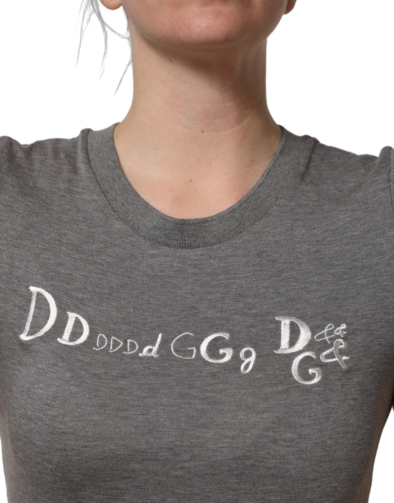Dolce & Gabbana Gray Logo Embroidery Short Sleeve T-shirt