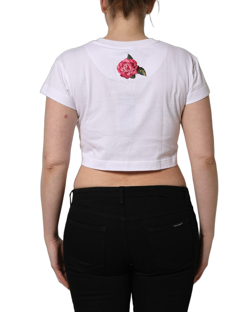Dolce & Gabbana White DG Floral Cotton Jersey Crop T-shirt