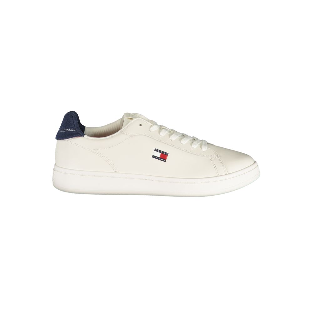 Tommy Hilfiger Men's White Polyurethane Sneakers with Blue Details