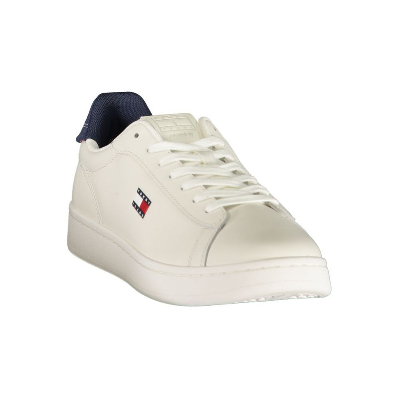 Tommy Hilfiger Men's White Polyurethane Sneakers with Blue Details