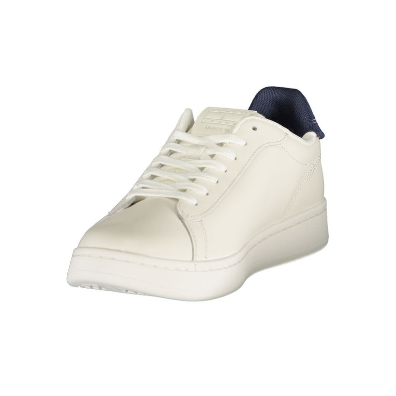 Tommy Hilfiger Men's White Polyurethane Sneakers with Blue Details