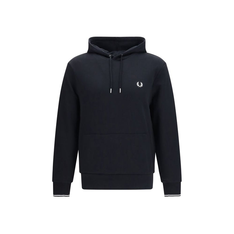 Fred Perry Black Cotton Sweatshirt with Striped Cuffs
