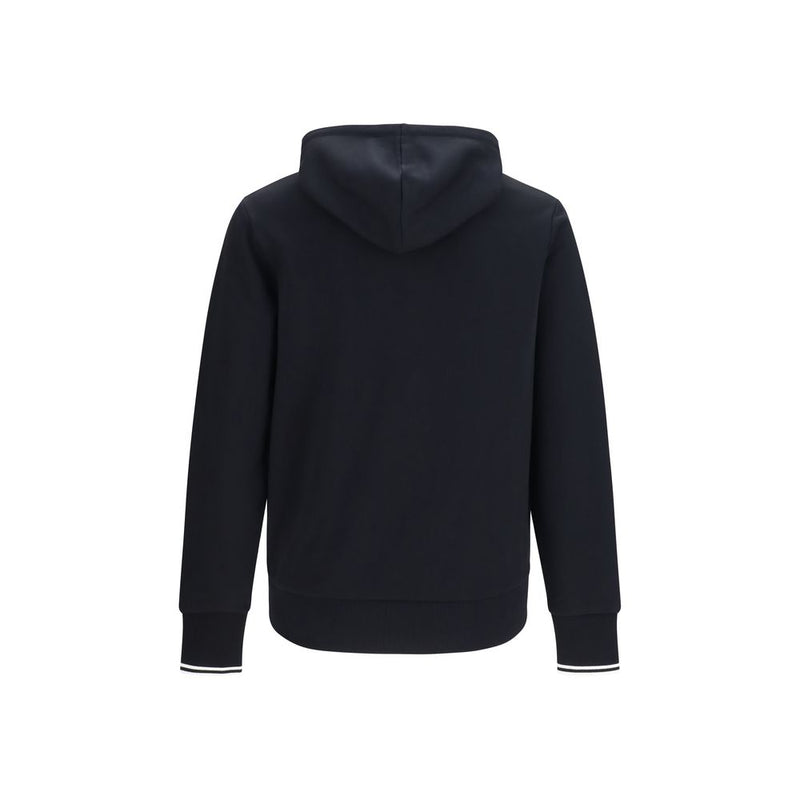 Fred Perry Black Cotton Sweatshirt with Striped Cuffs