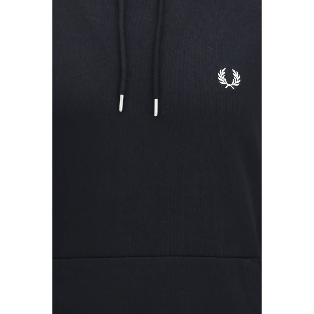 Fred Perry Black Cotton Sweatshirt with Striped Cuffs
