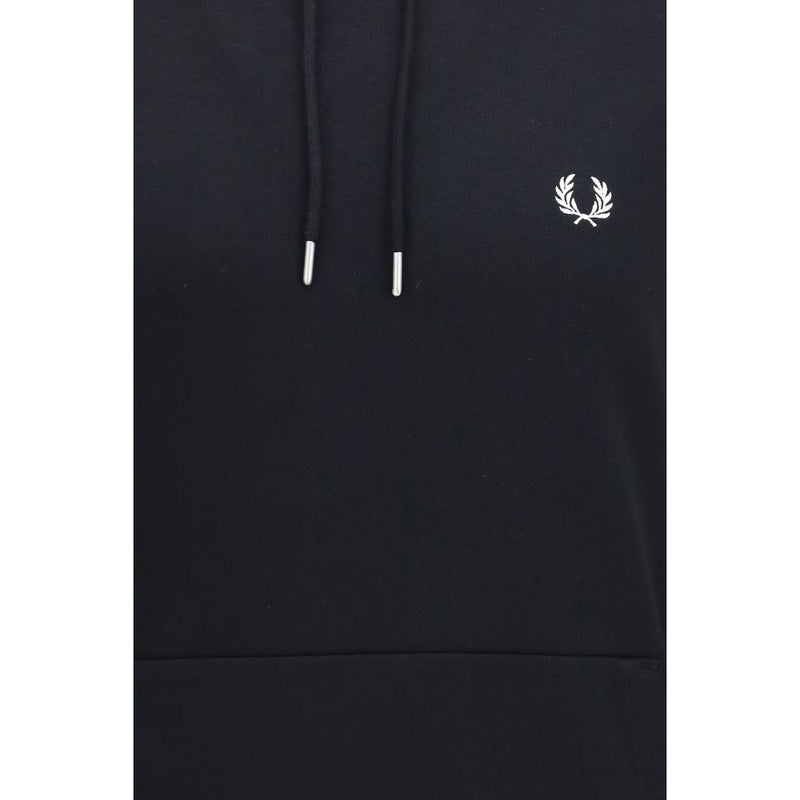 Fred Perry Black Cotton Sweatshirt with Striped Cuffs