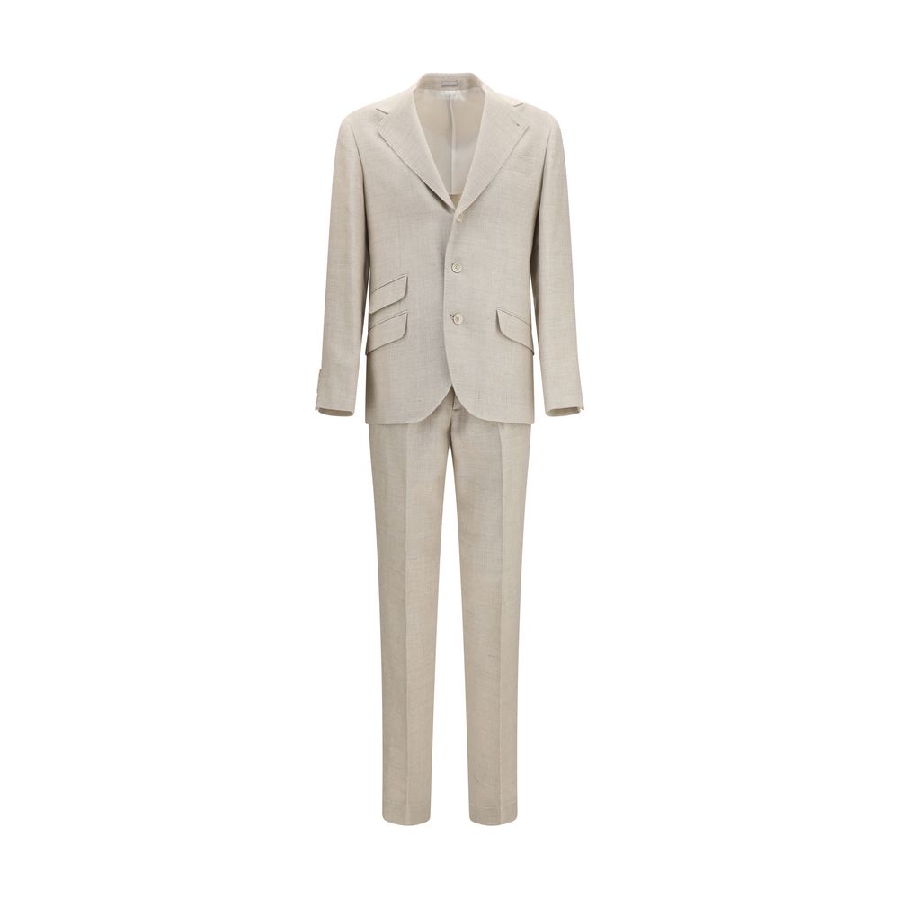 Brunello Cucinelli Beige Silk Two-Piece Suit for Men