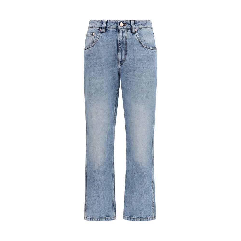 Jean droit en coton bleu Brunello Cucinelli