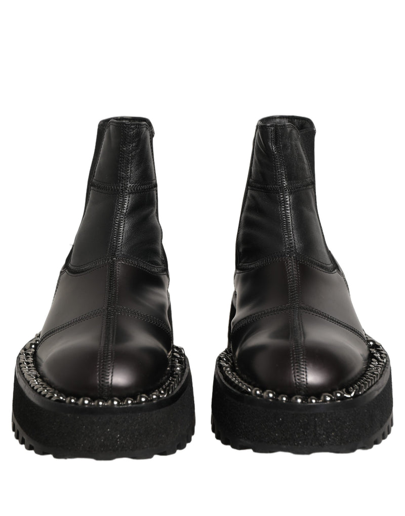 Dolce & Gabbana Black Leather Slip On Chelsea Boots for Men