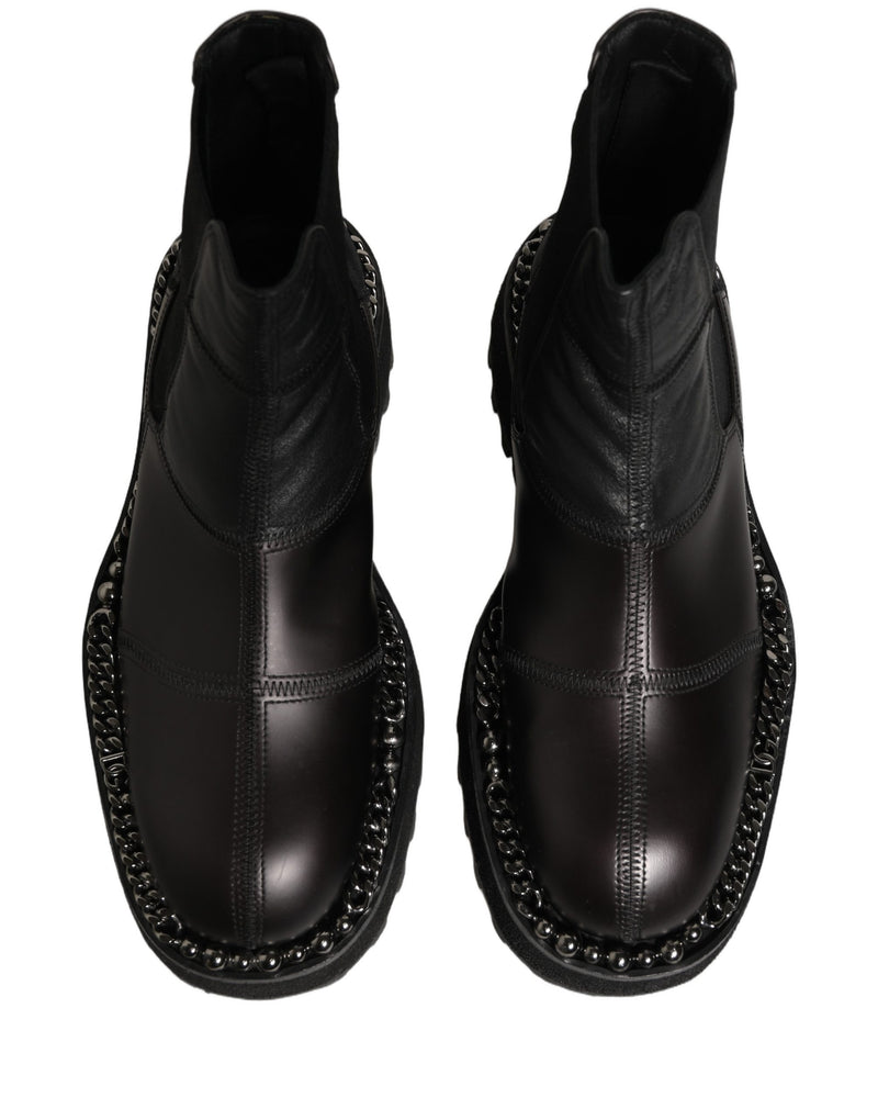 Dolce & Gabbana Black Leather Slip On Chelsea Boots for Men
