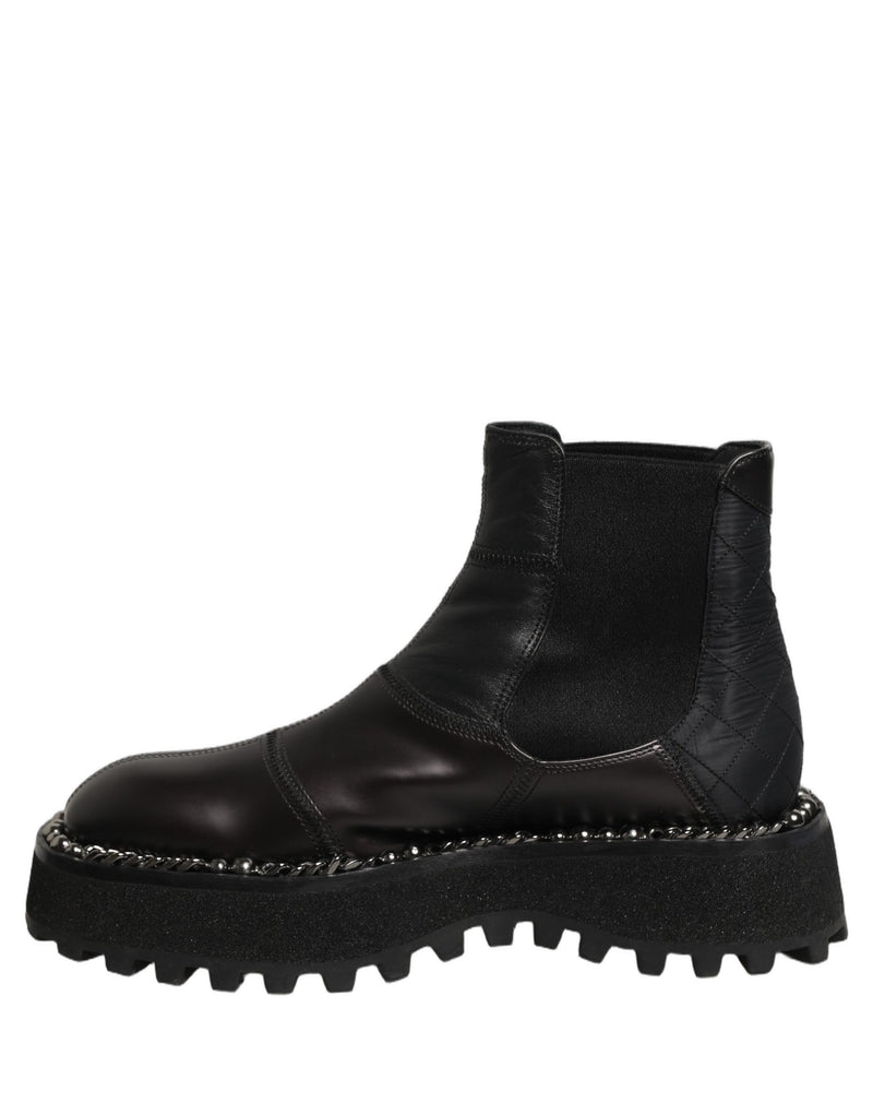 Dolce & Gabbana Black Leather Slip On Chelsea Boots for Men