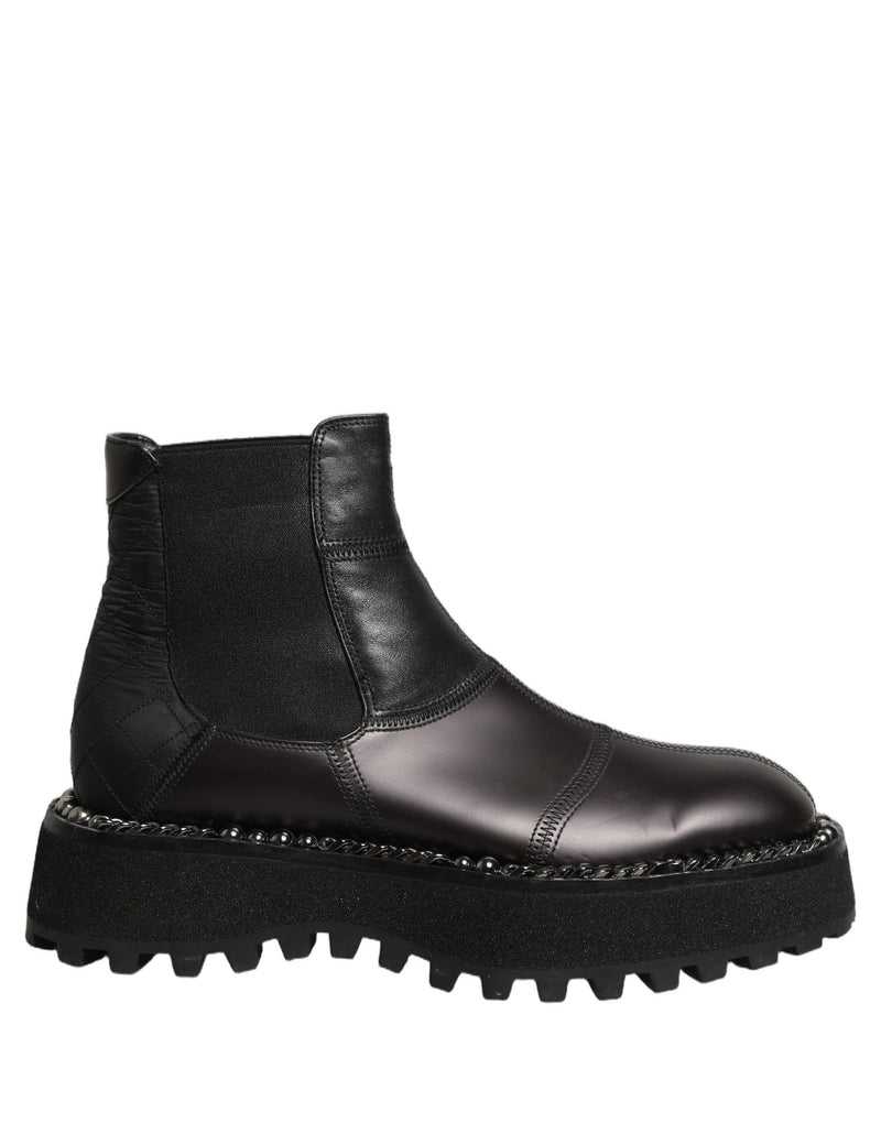 Dolce & Gabbana Black Leather Slip On Chelsea Boots for Men