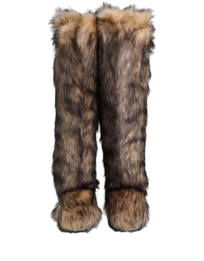 Dolce & Gabbana Brown Faux Fur Knee High Ski Boots