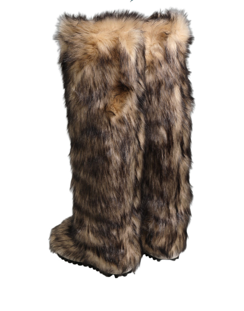 Dolce & Gabbana Brown Faux Fur Knee High Ski Boots