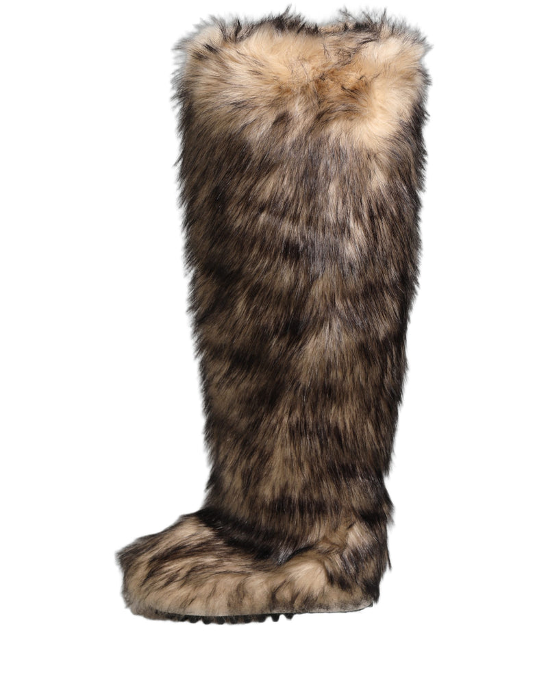 Dolce & Gabbana Brown Faux Fur Knee High Ski Boots