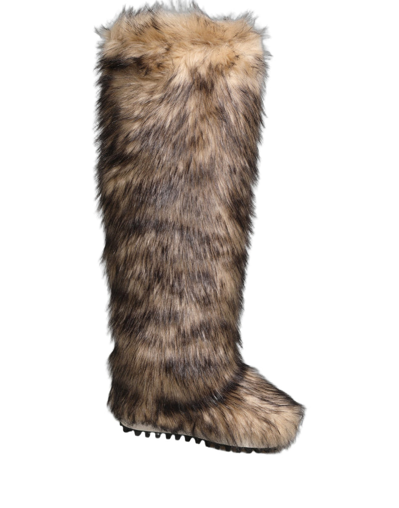 Dolce & Gabbana Brown Faux Fur Knee High Ski Boots