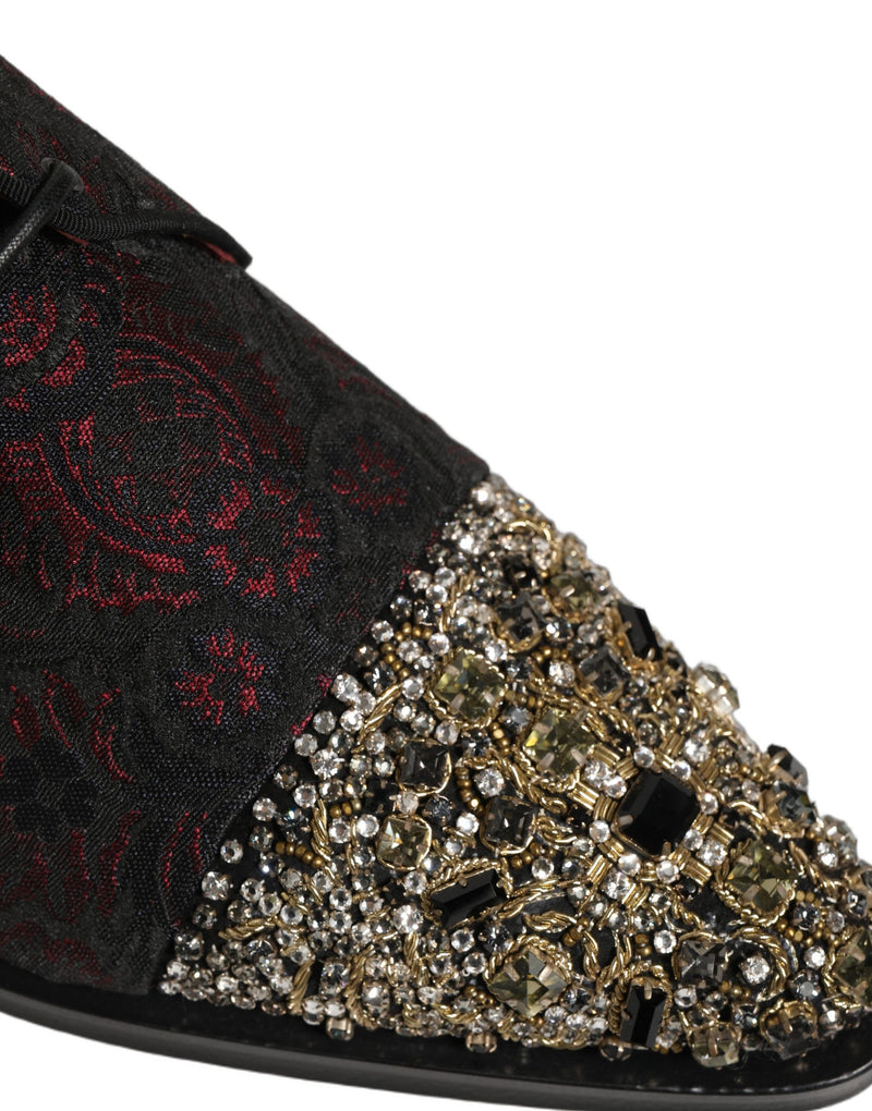 Dolce & Gabbana Black Red Embellished Derby Dress Shoes