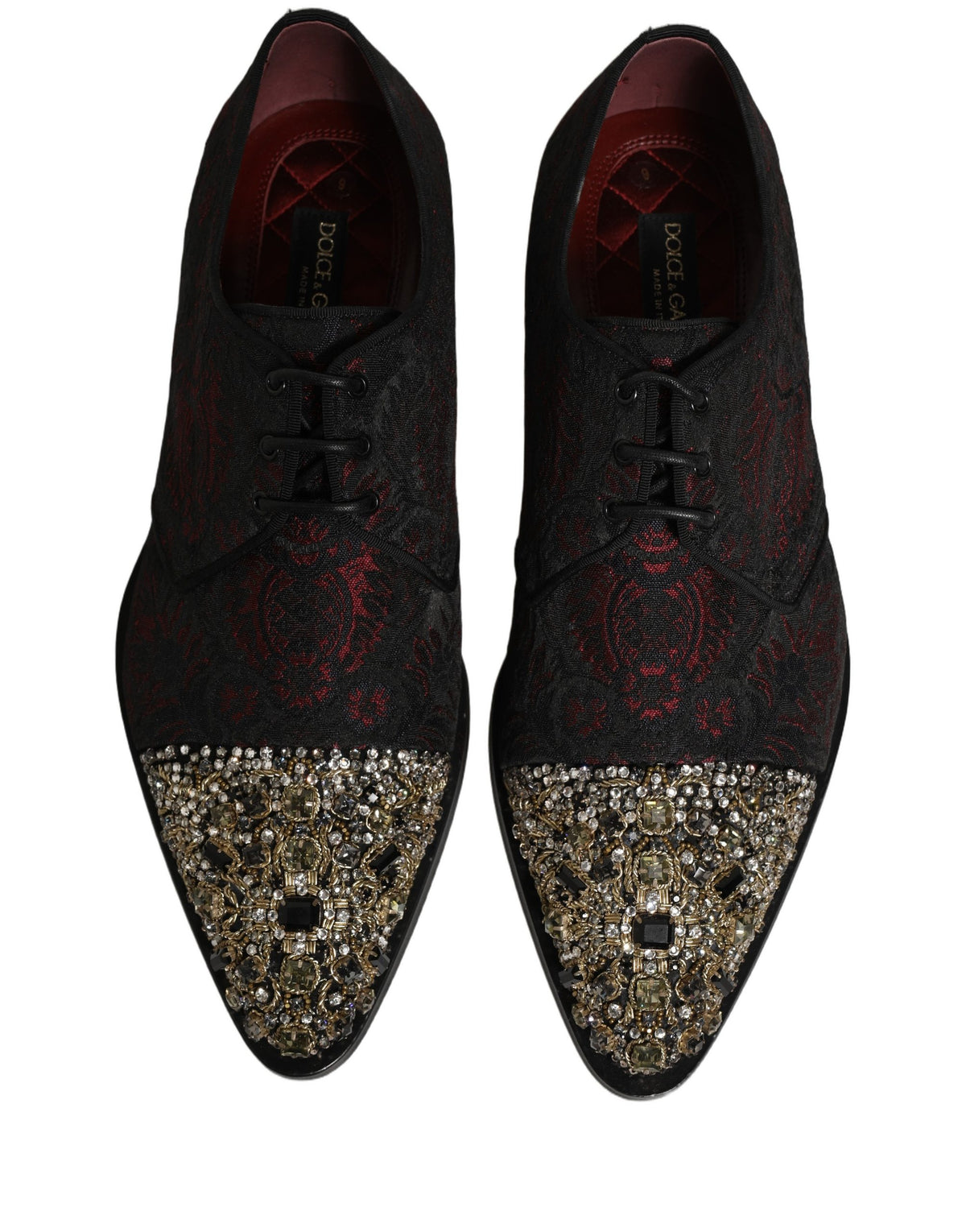 Dolce & Gabbana Black Red Embellished Derby Dress Shoes